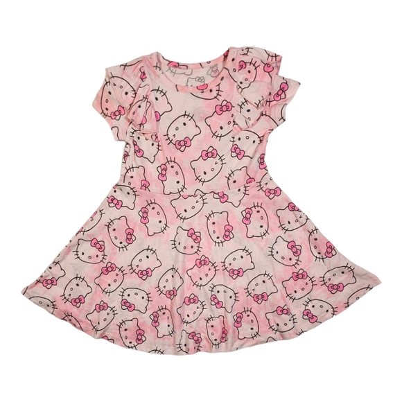 Hello Kitty Other - Hello Kitty Little Girl's All Over Print Dress Ruffled Shoulder Pink Size 4 NWT